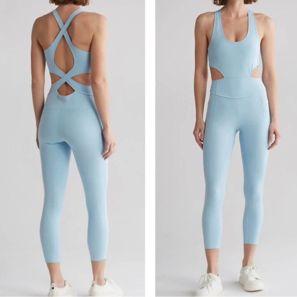 Free People Free Movement, Back It Up Jumpsuit, Light Blue, Size Large - Picture 1 of 9